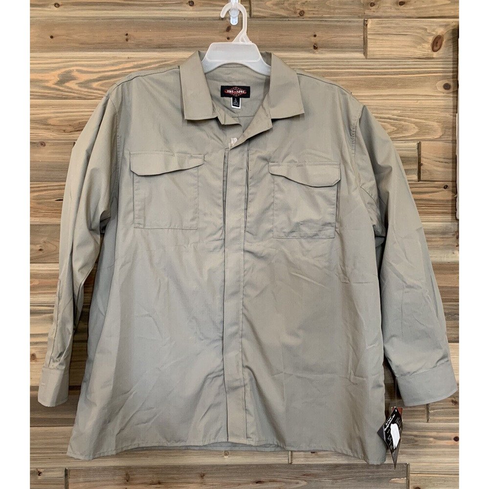 TRU-SPEC 24-7 Series Khaki Field Tactical Long Sleeve Zip Up Shirt Men's Sz XL